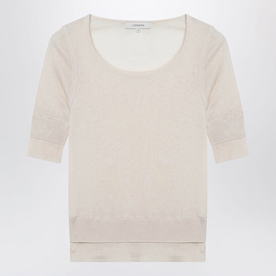 Light Beige Trompe-L'oeil Top In Viscose And Silk