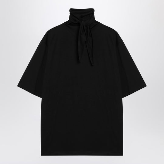 Black Cotton T-Shirt With Scarf Detail