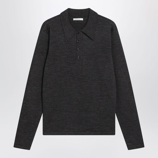 Grey Long-Sleeve Wool Polo Shirt