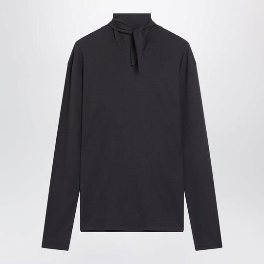 Dark Grey Long-Sleeved Sweater With Scarf Detail