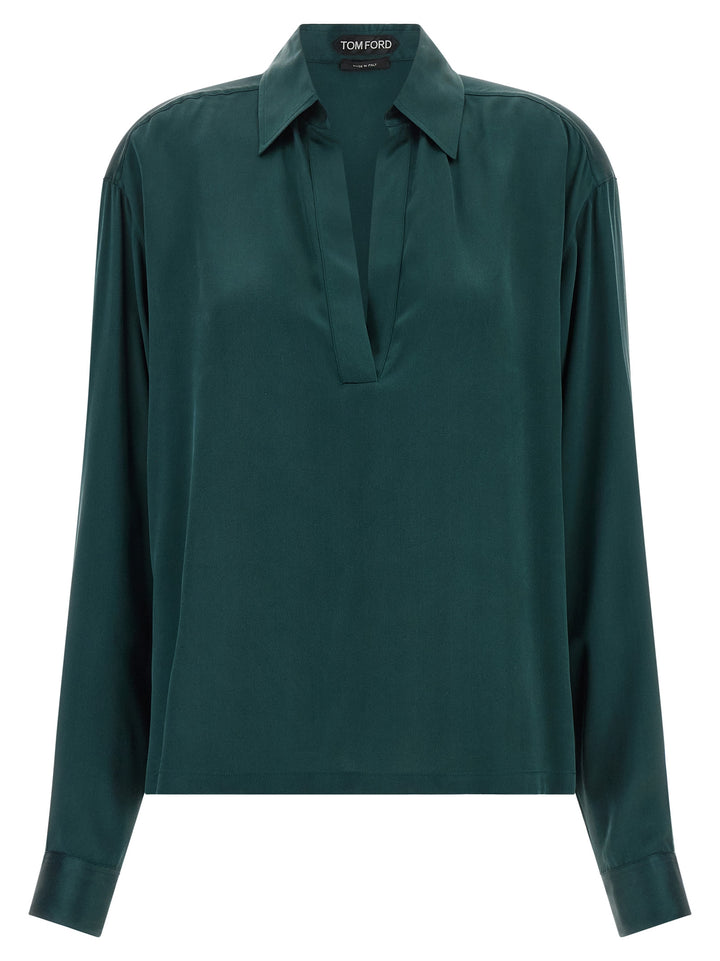 Tom Ford Satin Silk  Shirt Polo - Green | f9b929bb8389556b2d8c60be75ba7bd7fdfa0b3c