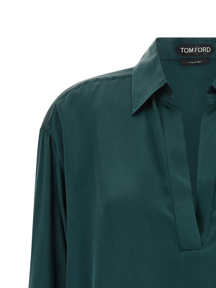 Tom Ford Satin Silk  Shirt Polo - Green | b3c6b04792f5d510ca01641b94ade04d49fa7c4f