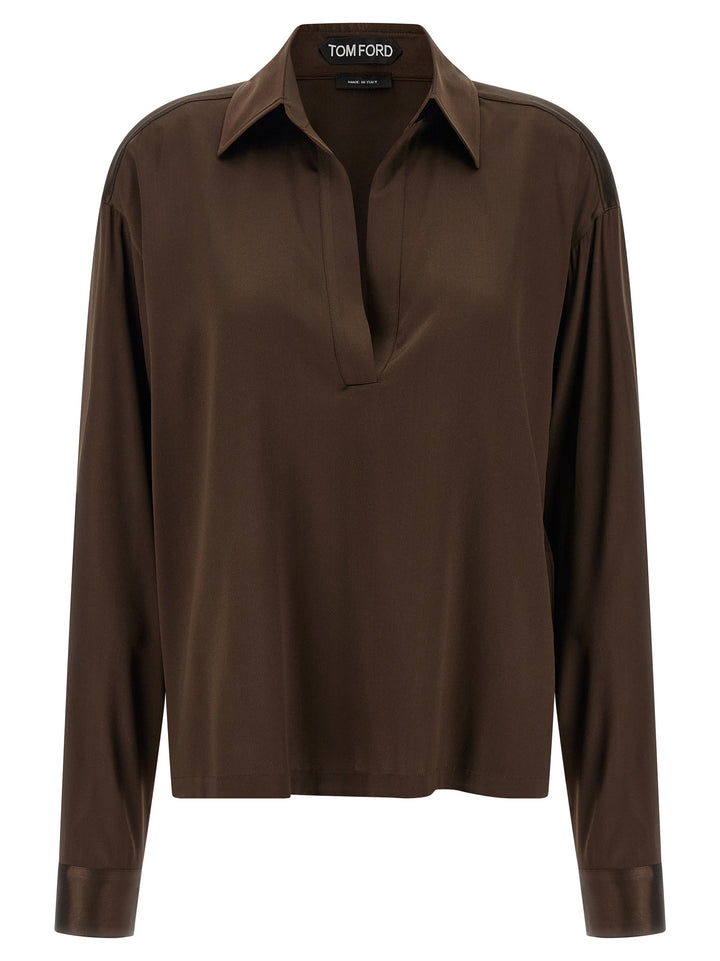 Tom Ford Silk  Shirt Polo - Brown | 888f759758c98dbede169b267615eb7127a347ed