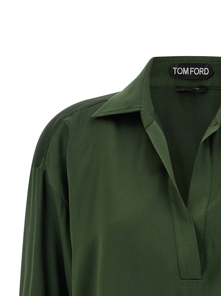 Tom Ford Silk  Shirt Polo - Green | 953b1e6a0757edd2bbeffdf25e7b1b84ef8705bd