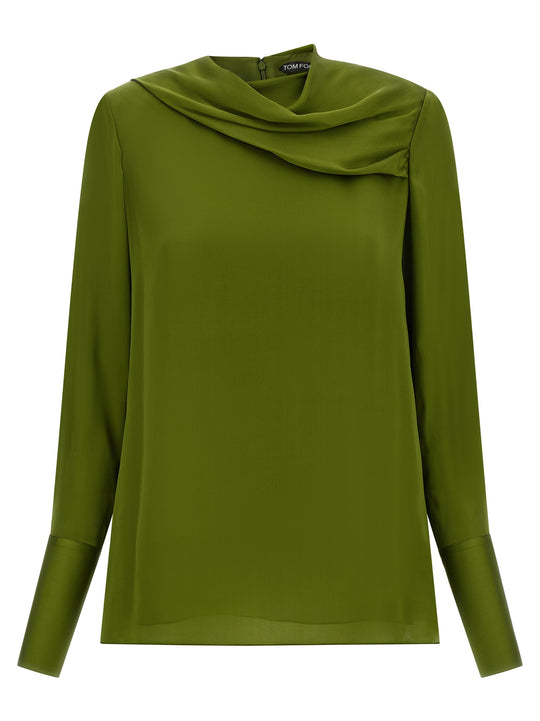 Draped Neck Blouse Shirt And Blouse Green