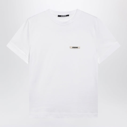 White Fitted T-Shirt With Grosgrain Logo