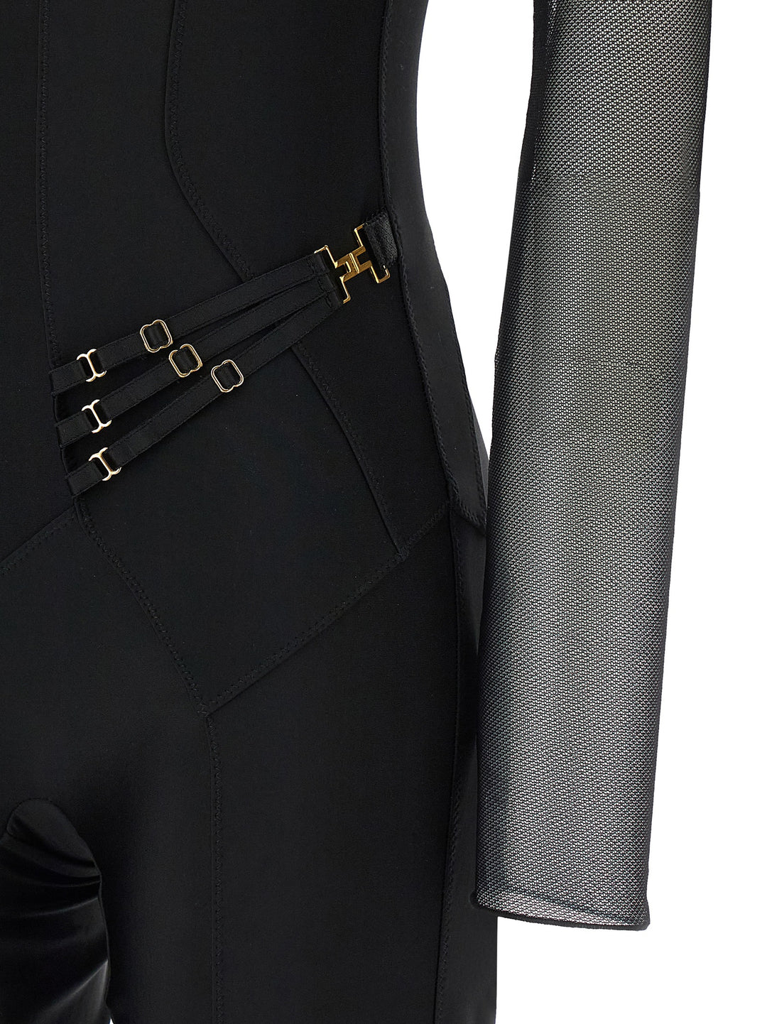 Elisabetta Franchi Jersey And Tulle Jumpsuit Jewelry - Black | cf54d707a99f6deeb2fd3713ba75eadf151afcb3