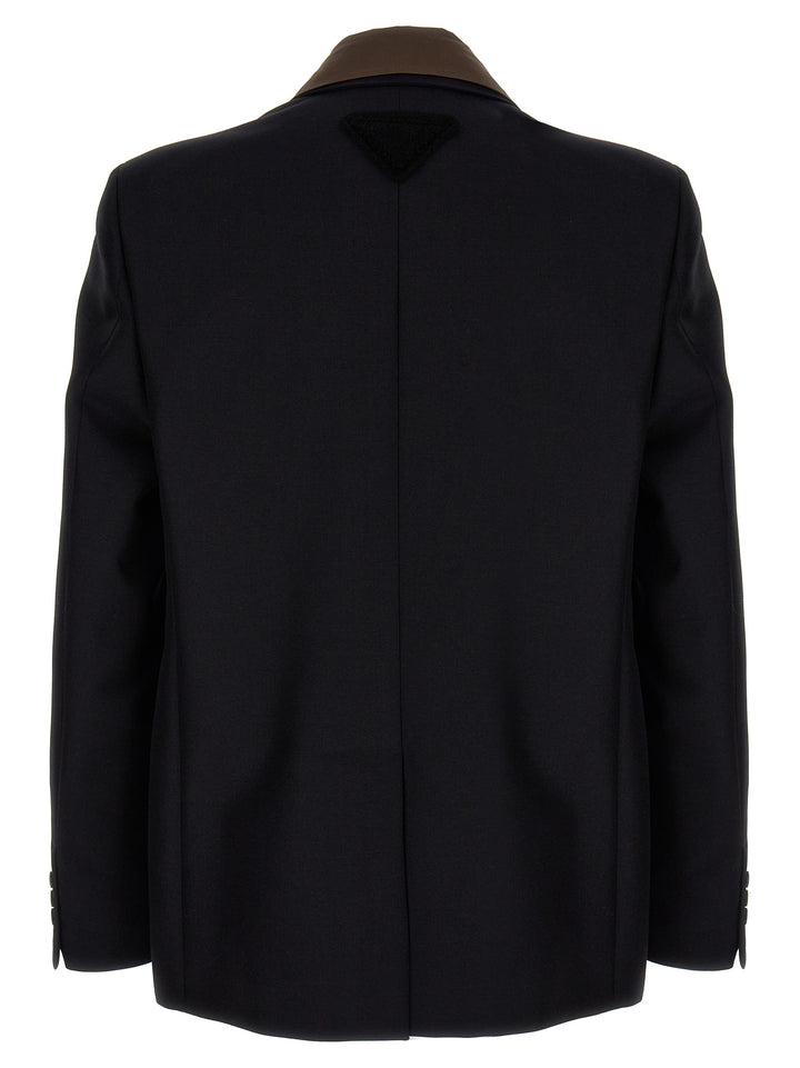 Prada Removable Collar Single-Breasted Blazer - Blue | 1973f8bd3de080a0ac5a335666ac7f8091a5eaa8
