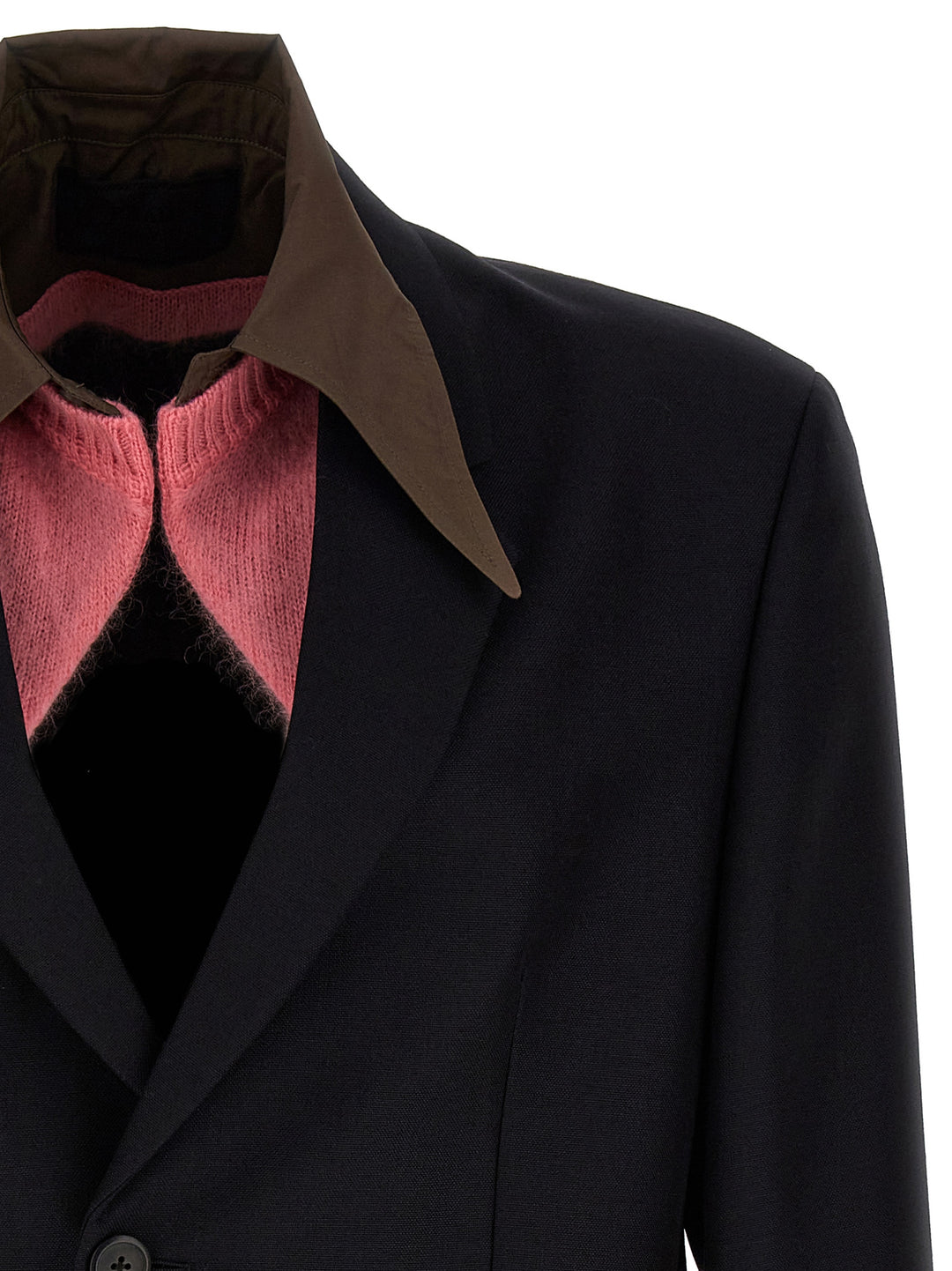 Prada Removable Collar Single-Breasted Blazer - Blue | b7648e3aec087597d3086d4072701fec8dc9aaba