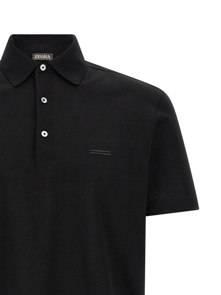 Zegna Piqué Cotton  Shirt Polo - Black | 75d0c8d1811fff3b4ec7c079b0277cda7f17c29f