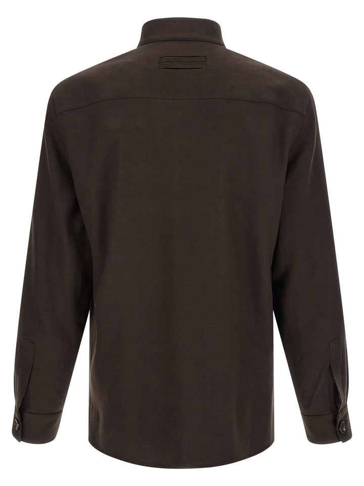 Zegna Oasi Lino Shirt and Blouse - Brown | 3713c3d3ce40ae7bf9a7e4355cb84587fbe85e85