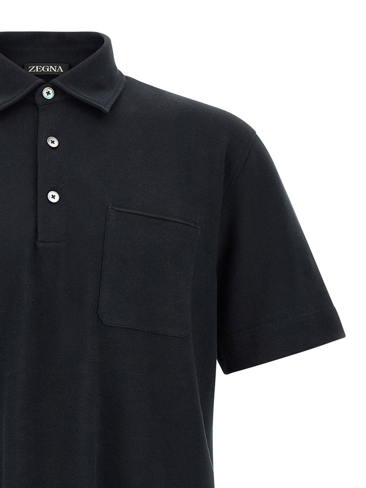 Zegna Shirt With Pocket Polo - Blue | 5db63615691156e9d3a8ecbc7519b378716da372