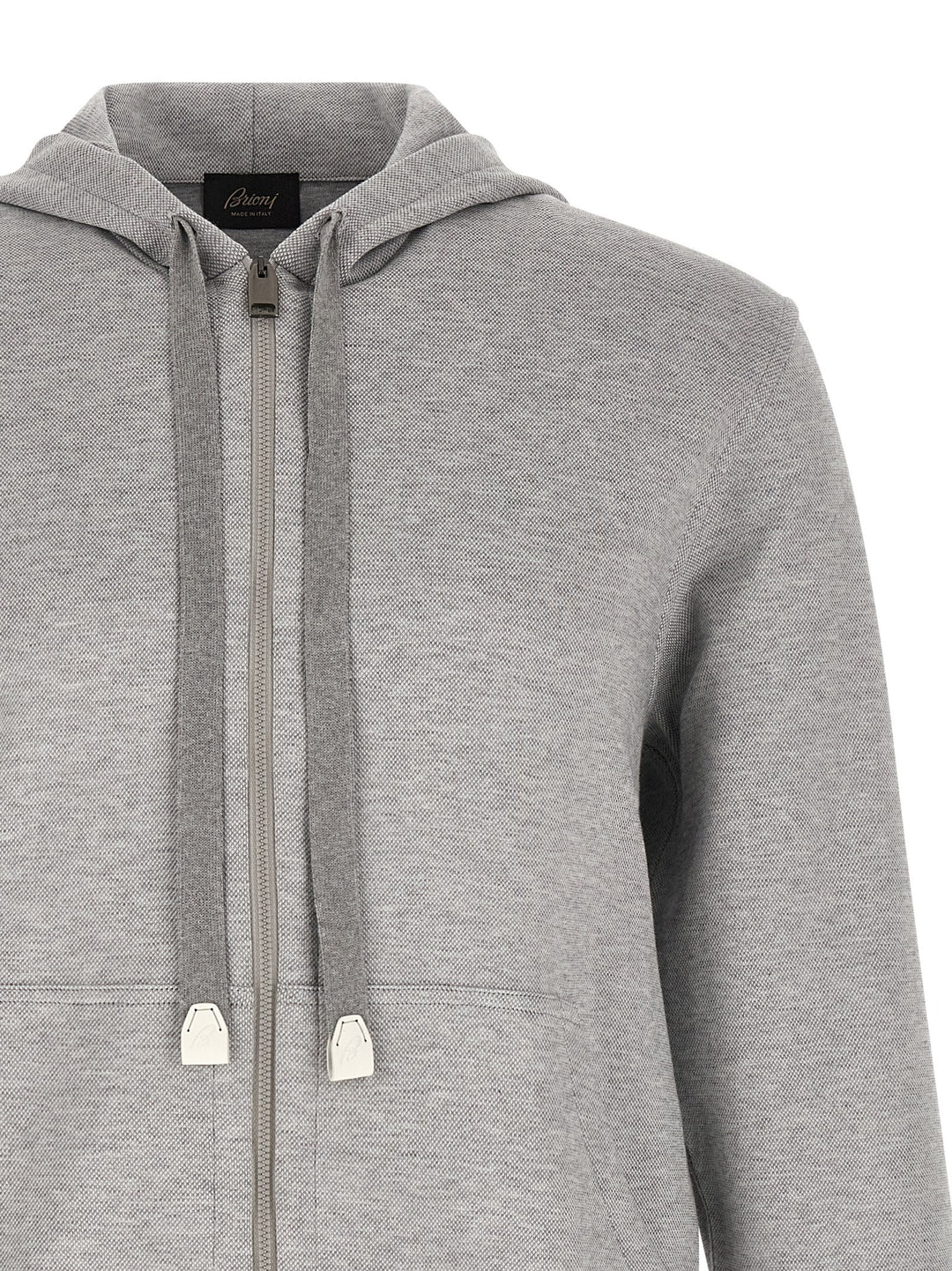 Brioni Piquet Cotton Hoodie Sweatshirt - Gray | 289df68458ccb531dbc64227a05910d3f52f45ab