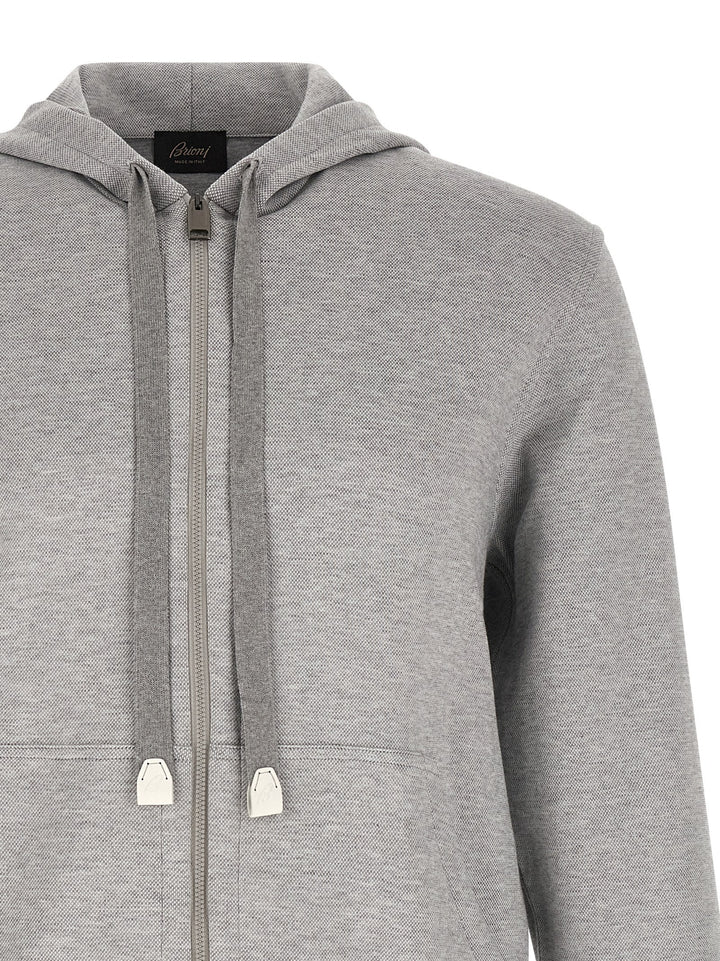 Brioni Piquet Cotton Hoodie Sweatshirt - Gray | 289df68458ccb531dbc64227a05910d3f52f45ab