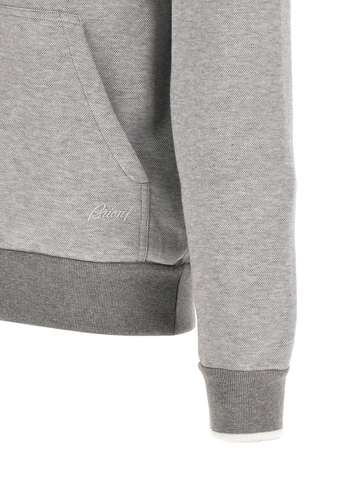 Brioni Piquet Cotton Hoodie Sweatshirt - Gray | 18cf14b0ce1d520edb81c9ae37cc6708e9804660