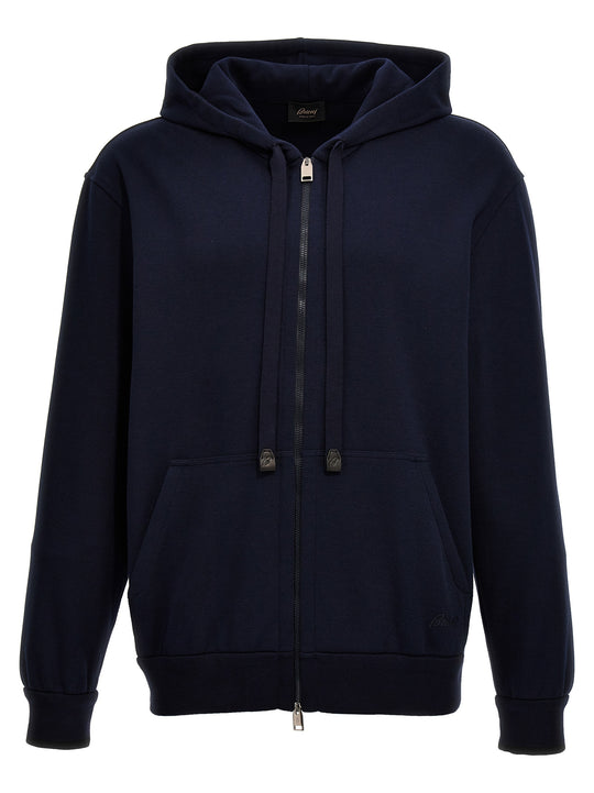 Piquet Cotton Hoodie Sweatshirt Blue