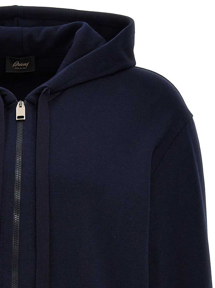 Brioni Piquet Cotton Hoodie Sweatshirt - Blue | 8a7522e6d738d5fee9eef2e6f9a54557d4f704be