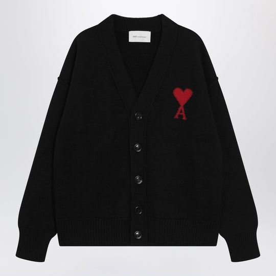 Ami De Coeur Cardigan In Black Merino Wool Knit