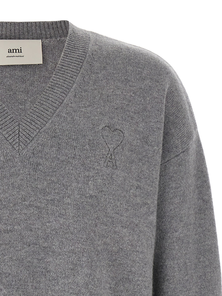 Ami Paris Puff Logo Patch Sweater Sweaters and Cardigans - Gray | 4e1ced429e67c97f46a74435cbe5e6fa4ff0ddea