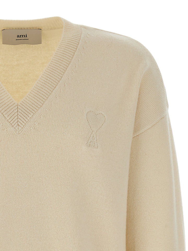 Ami Paris Puff Logo Patch Sweater Sweaters and Cardigans - Beige | d21951462f032ac746a04885d4f4ad3a04b7c42f
