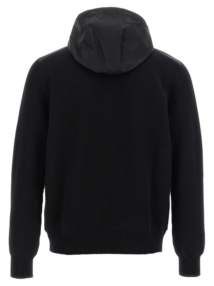 Prada Logo Bimaterial Cardigan Sweaters and Cardigans - Black | 428b0f1970dce7f2366db85f1a46a593331133f0