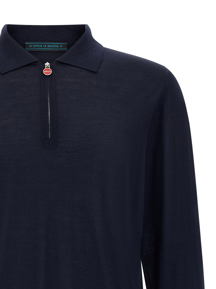 Kiton Wool  Shirt 14 Microns Polo - Blue | b7fe087f9cdbb1a935978fff3de52d1dfff0458a