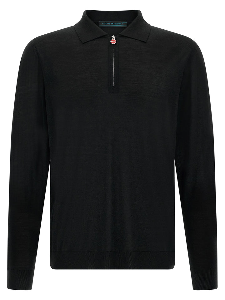 Kiton Wool  Shirt 14 Microns Polo - Black | a6130ab2144d0fb9a5727c1e238d54323e3f1a21