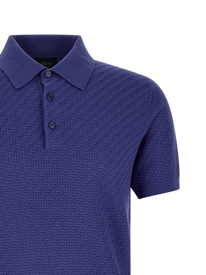 Brioni Weaving  Plot Polo - Blue | ec3281cb11a957b5726a968395764b3cddafb480