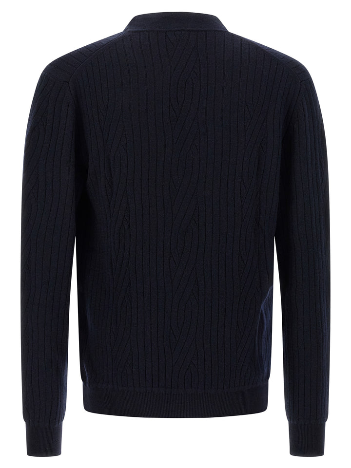 Brioni Ribbed And Braid Cardigan Sweaters and Cardigans - Blue | 66df4505fdd44dc6693f4522e26efc34333c18bd
