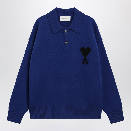Electric Blue Ami De Coeur Polo Sweater In Wool