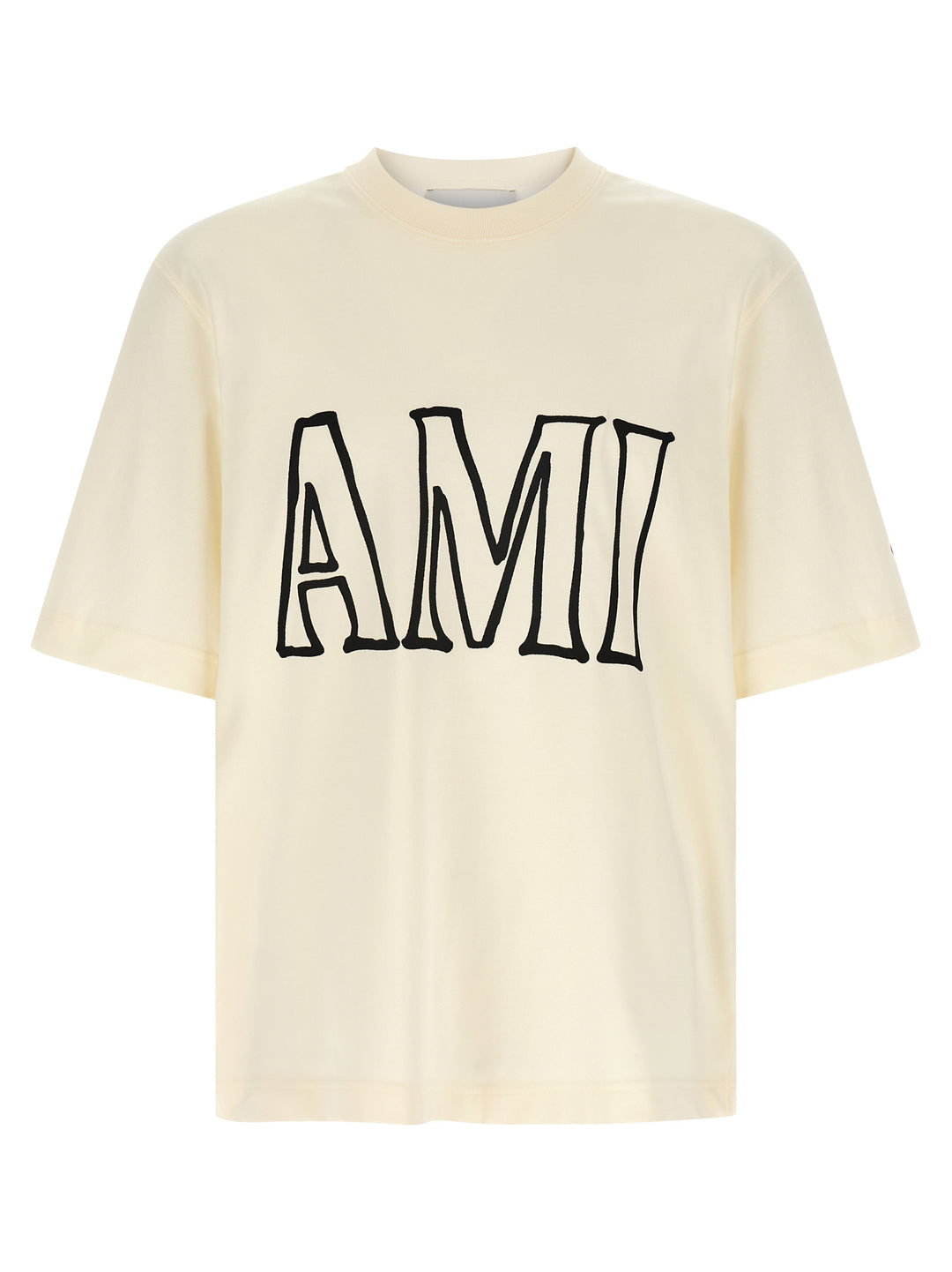 Ami Paris Logo Print T-shirt - Beige | 9564fb6b7185d5b5cbfc3aef0621113a066f8494