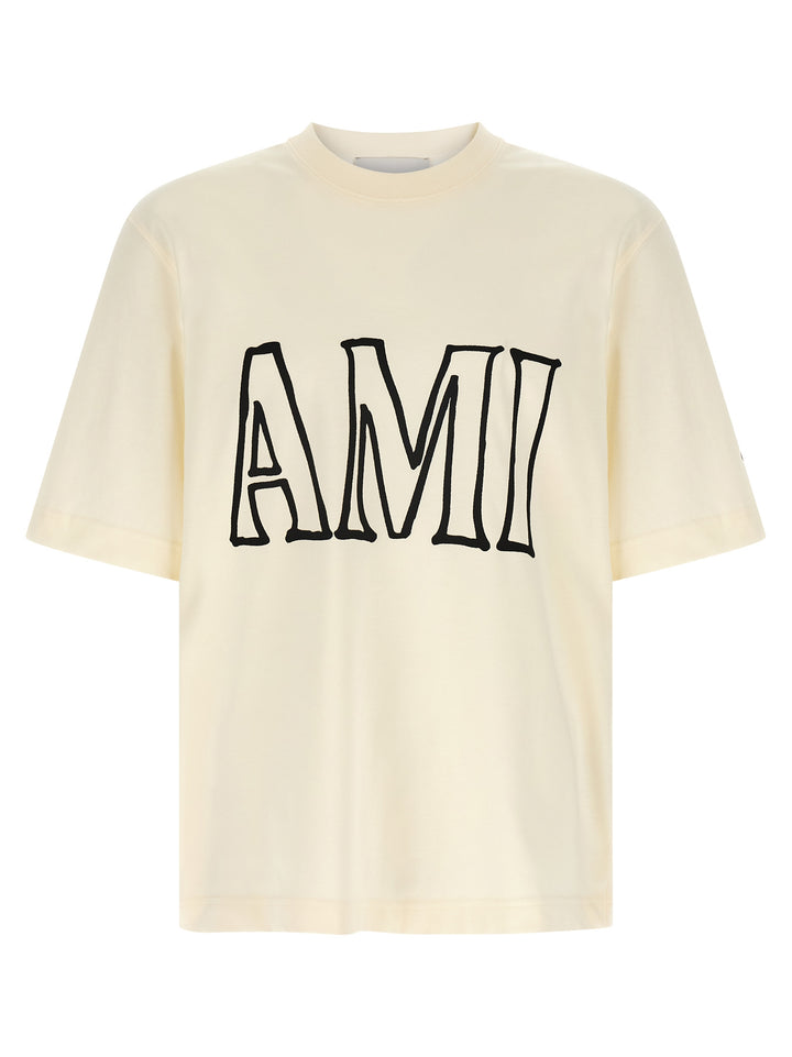 Ami Paris Logo Print T-shirt - Beige | 9564fb6b7185d5b5cbfc3aef0621113a066f8494