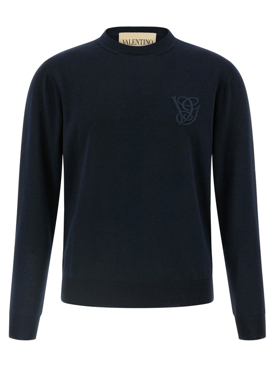 Valentino Garavani Logo Embroidery Sweater Sweaters And Cardigans Blue