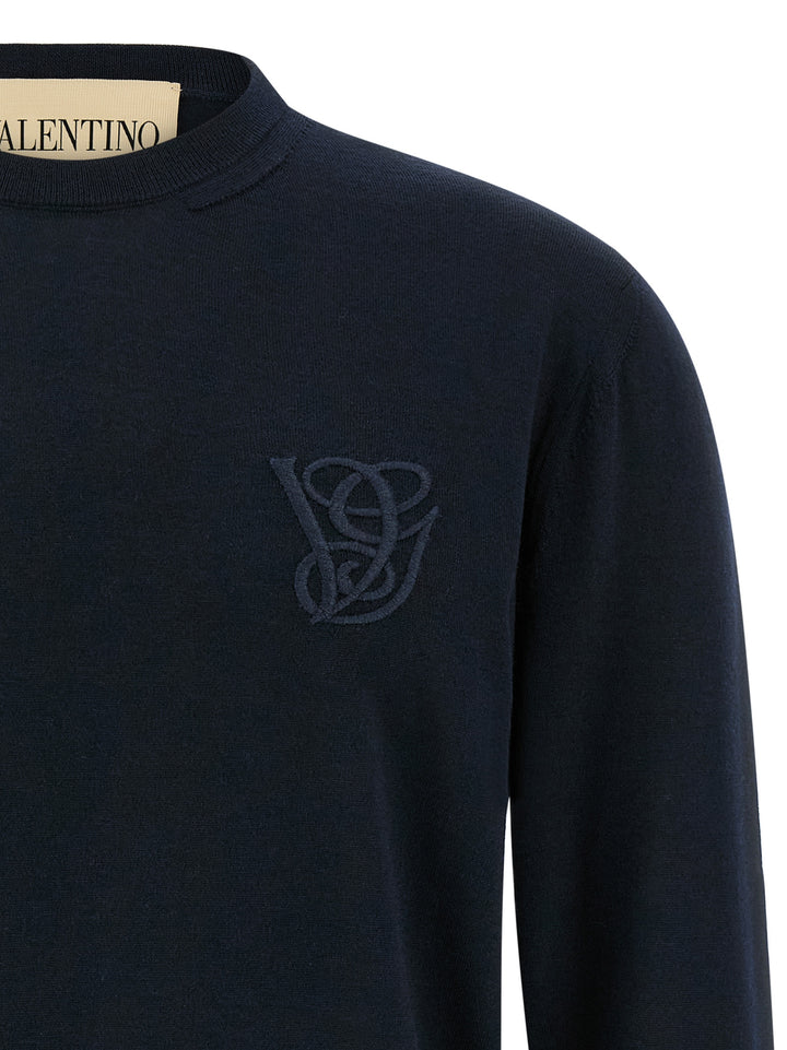 Valentino Garavani Valentino Garavani Logo Embroidery Sweater Sweaters and Cardigans - Blue | cbc86881a70b0d767724f2f59ebe8ec31fd3cd55