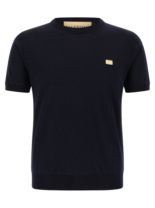 Valentino Garavani Vlogo Signature Jersey Sweaters And Cardigans Blue