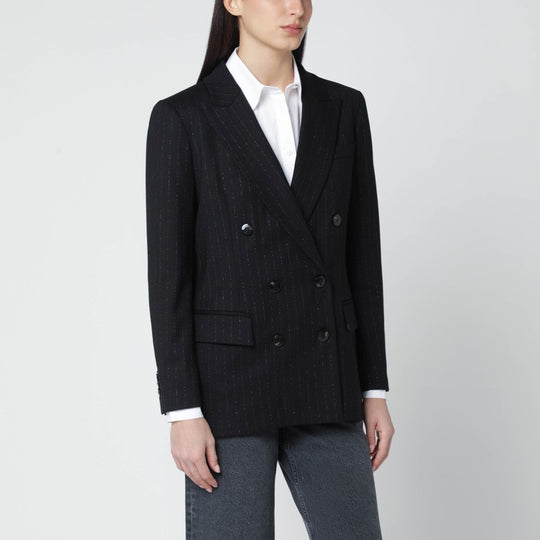 Black Pinstripe Lurex Double-Breasted Jacket