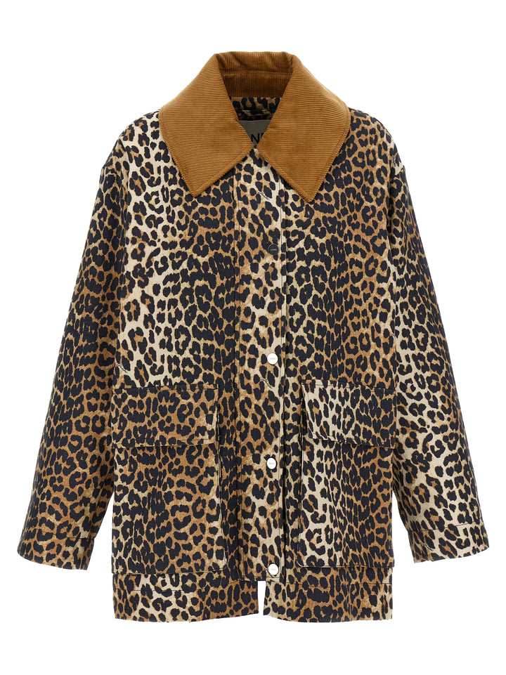 Ganni Leopard Printed Canvas Midi Puffer Jackets - Brown | 6fe77811ddc3c01ce2540028182521defe389266