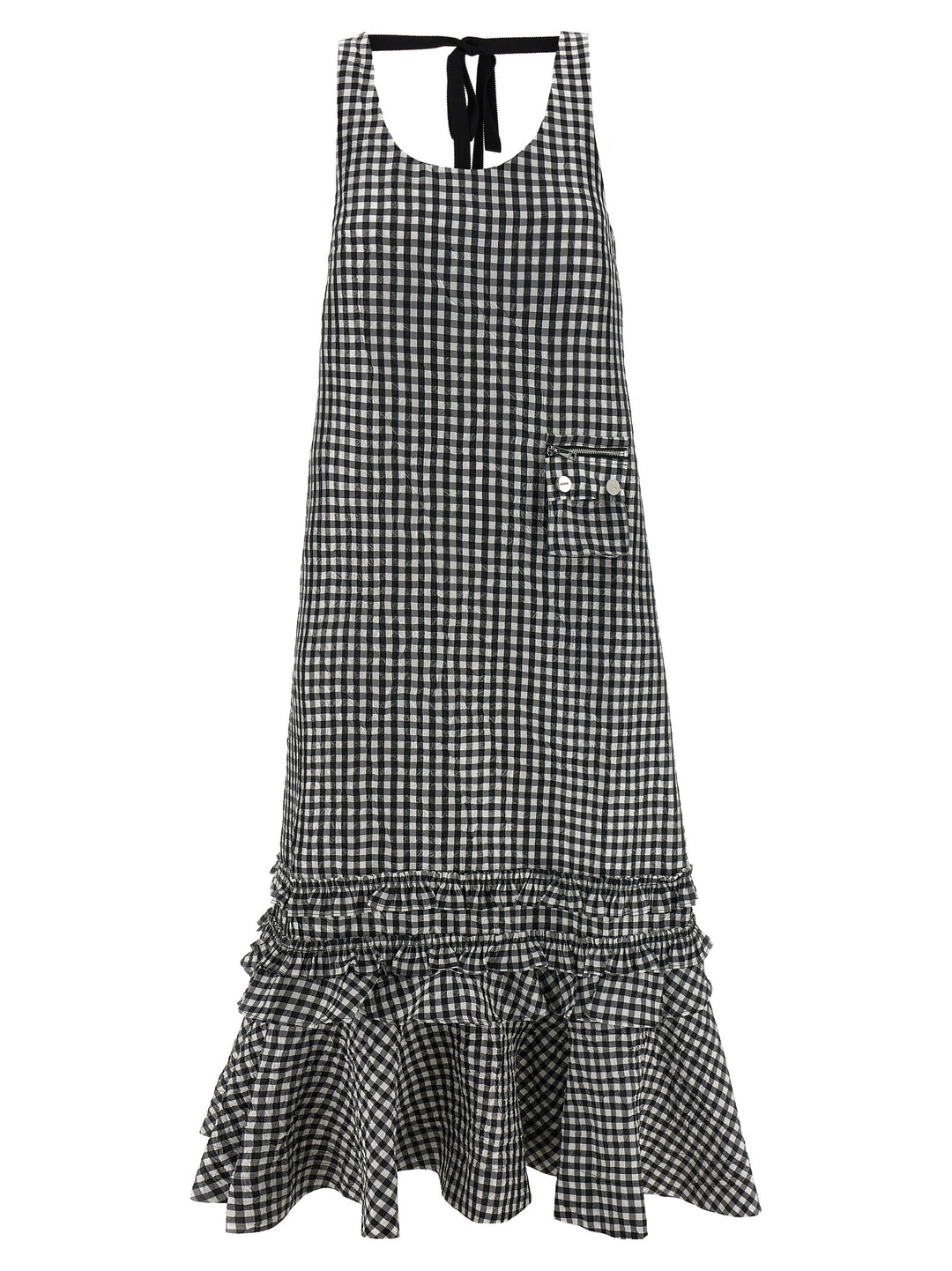Ganni Crinkled Check Long Dresses - Black | d3fa0a878dc1db614e7ef1fae79c59fc739487b5