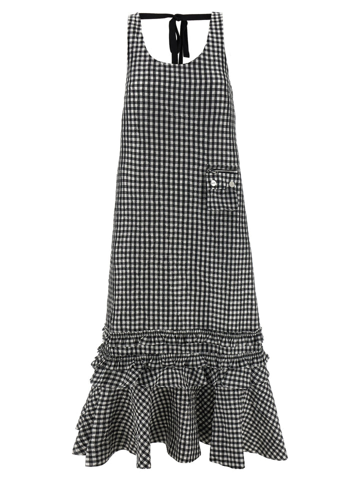Ganni Crinkled Check Long Dresses - Black | d3fa0a878dc1db614e7ef1fae79c59fc739487b5