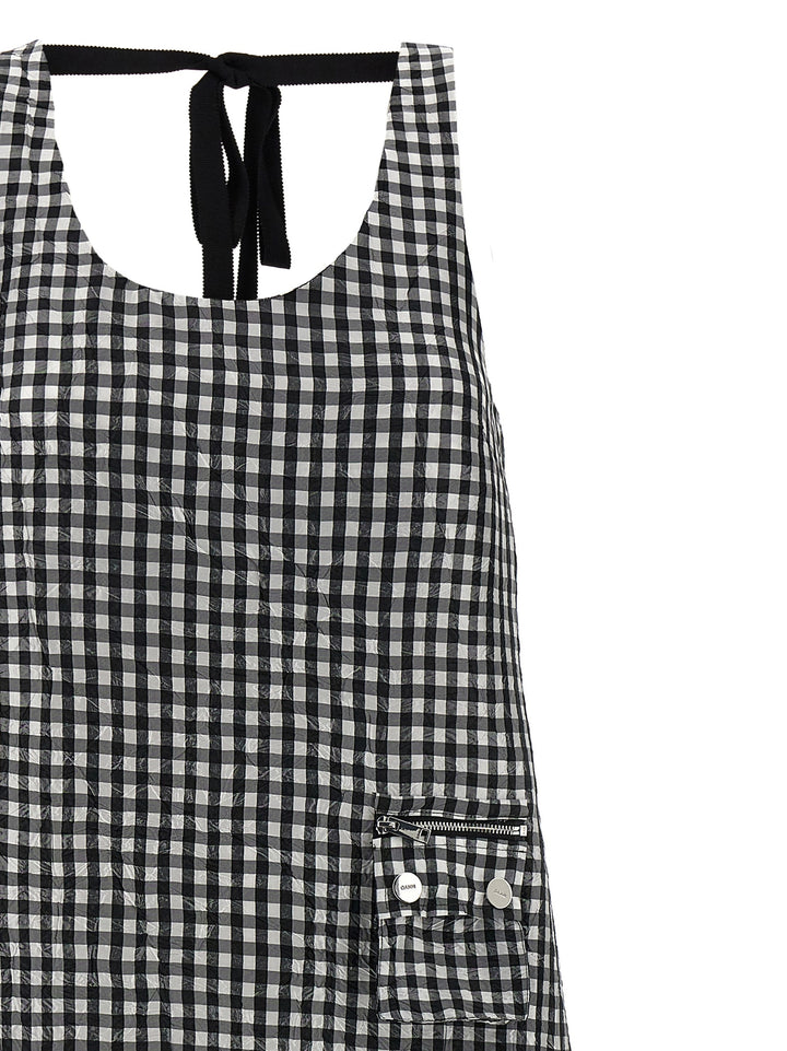 Ganni Crinkled Check Long Dresses - Black | 13db8d66f0c587c4a72d5223d49a8dc58976f462