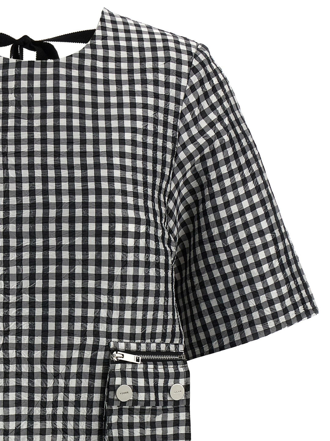 Ganni Crinkled Check Mini Dresses - White/Black | 86558e10b58e3b4bf52f9575fa75da91aa54adac