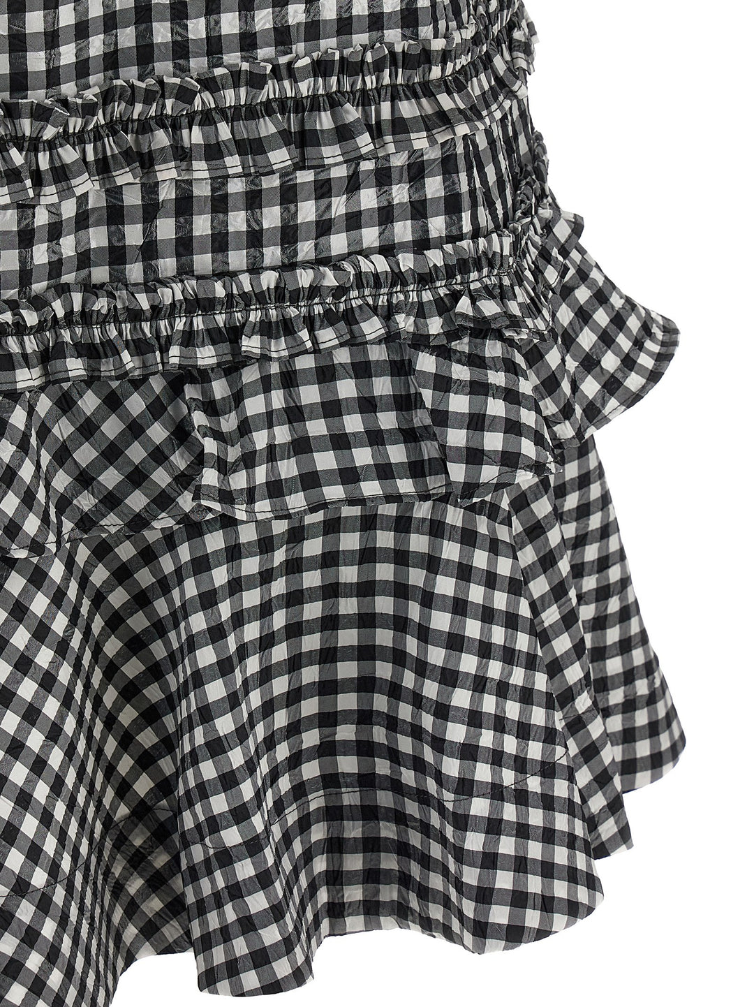 Ganni Crinkled Check Mini Dresses - White/Black | dc4a9449877a3438b94a34552d2803132307e4e7