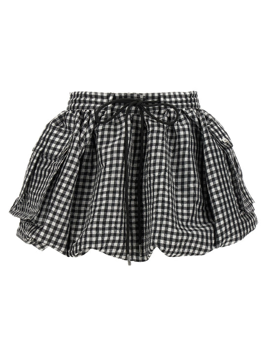 Crinkled Check Mini Bubble Skirts Black