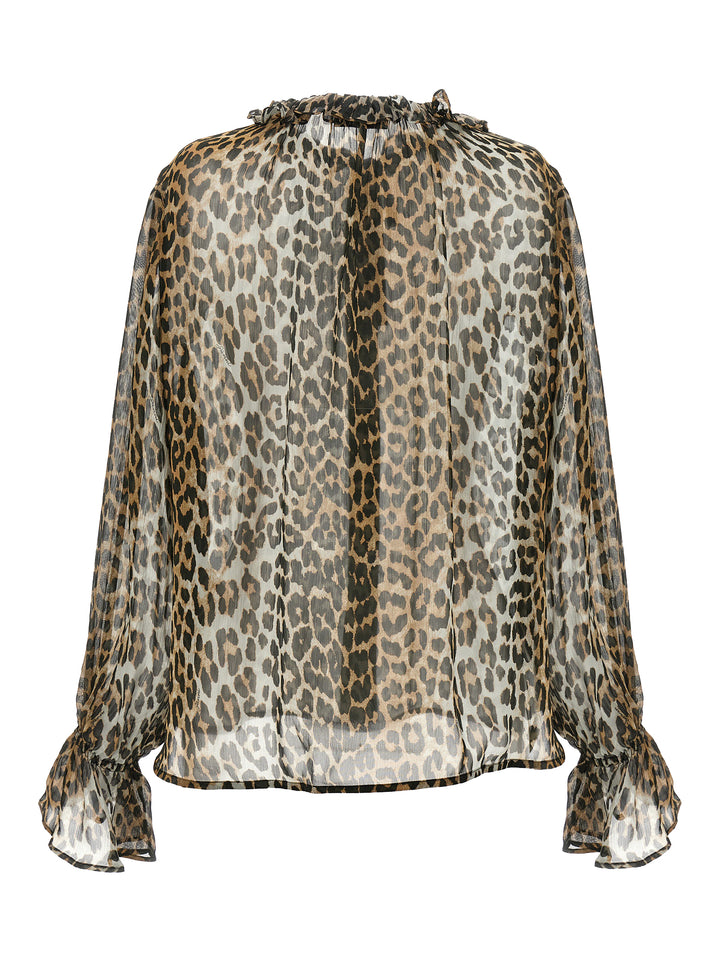 Ganni Leopard Print Chiffon Tie String Shirt and Blouse - Multicolor | 5be98afdc61d2e99332605b92fa756ffcdb14069