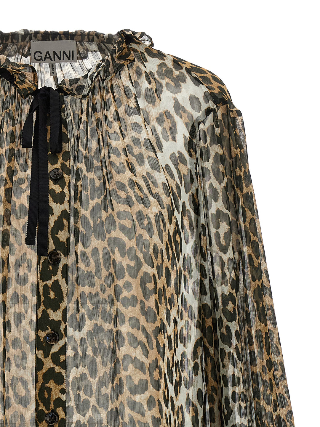 Ganni Leopard Print Chiffon Tie String Shirt and Blouse - Multicolor | a53f5e2ff59034aa3ee02e5fad1a12e19f3a3edf