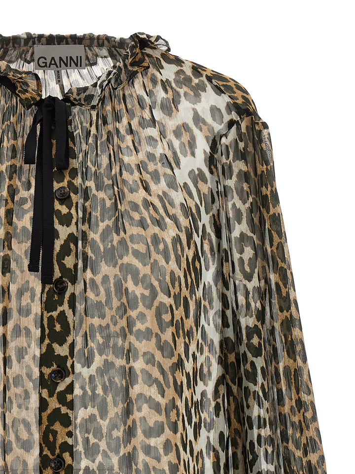 Ganni Leopard Print Chiffon Tie String Shirt and Blouse - Multicolor | a53f5e2ff59034aa3ee02e5fad1a12e19f3a3edf