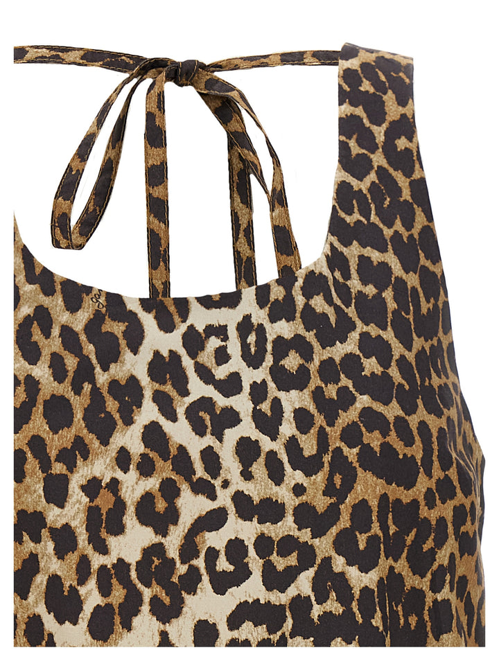 Ganni Leopard Cotton Poplin Mini Dresses - Brown | 20a480df8986def3eb6a3fc3f19f560c25d1a9bf