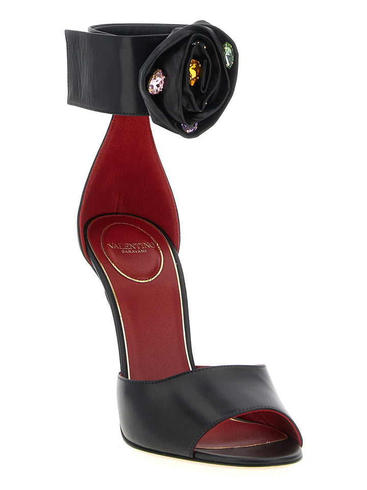 Valentino Garavani Drip Rose Sandals - Black | 81d797e7685a06a2c000f079dcb37a6a9eb41472