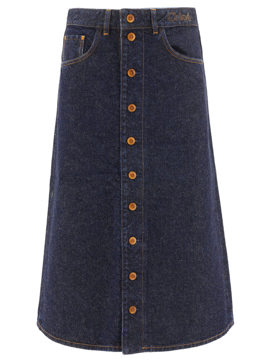 Denim Skirt With Buttons Skirts Blue