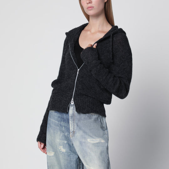 Grey Alpaca-Blend Sweatshirt Cardigan